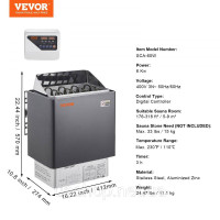 Vevor 317355 6кВт Електрична обігрівач для сауни Цифровий контролер для сауни об’ємом 5-9 м³ Vevor 317355 6кВт Електрична обігрівач для сауни Цифровий контролер для сауни об’ємом 5-9 м³