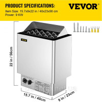 Vevor 317356 Кам'янка для сауни Кам'янка для сауни електрична Кам'янка для сауни 9 кВт з нержавіючої сталі