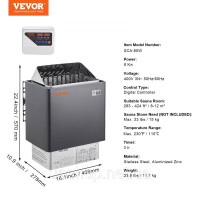 Vevor 317357 Електрична печка 8кВт, електрокаменка для сауни, цифровий контролер для спа 8-12м³ Vevor 317357 Електрична печка 8кВт, електрокаменка для сауни, цифровий контролер для спа 8-12м³