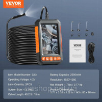 Vevor 318326 Ендоскопічна камера, інспекційна камера 1080P, камера для труб, кабель 15 м, дисплей 10,9 см Vevor 318326 Ендоскопічна камера, інспекційна камера 1080P, камера для труб, кабель 15 м, дисплей 10,9 см