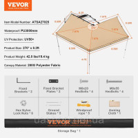 Vevor 317406 Тент для автомобіля, висота 2,5 м, висувний, бічний, з кутом нахилу 270 градусів, UV50+ Vevor 317406 Тент для автомобіля, висота 2,5 м, висувний, бічний, з кутом нахилу 270 градусів, UV50+