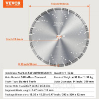 Vevor 318346 Алмазне пильне полотно Пильне полотно по бетону мокре/сухе похилі зуби 35см 10мм Vevor 318346 Алмазне пильне полотно Пильне полотно по бетону мокре/сухе похилі зуби 35см 10мм