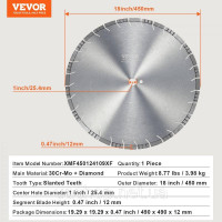 Vevor 318347 Алмазне пильне полотно Пильне полотно по бетону мокре/сухе похилі зуби 45см Vevor 318347 Алмазне пильне полотно Пильне полотно по бетону мокре/сухе похилі зуби 45см