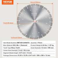 Vevor 318351 Пильний диск алмазний Пильний диск по бетону мокрий/сухий хвилясті зуби 35см Vevor 318351 Пильний диск алмазний Пильний диск по бетону мокрий/сухий хвилясті зуби 35см