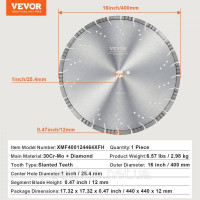 Vevor 318353 Алмазне пильне полотно Пильне полотно по бетону мокре/сухе похилі зуби 40см Vevor 318353 Алмазне пильне полотно Пильне полотно по бетону мокре/сухе похилі зуби 40см
