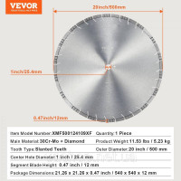 Vevor 318356 Алмазне пильне полотно Пильне полотно по бетону мокрий/сухий похилий зуб 50см Vevor 318356 Алмазне пильне полотно Пильне полотно по бетону мокрий/сухий похилий зуб 50см