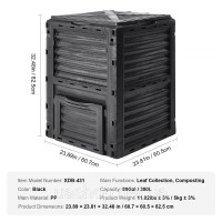 Vevor 317444 швидкий компостер 300 л садовий компостер 60,7x60,5x82,5 см термокомпостер ПП пластиковий компостер корозійностійкий
