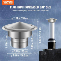 Vevor 317527 Кришка димоходу з нержавіючої сталі 304 ковпак димоходу 300x300x220 мм ковпак димоходу дощовик ковпак димоходу Φ150