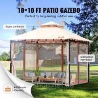 Vevor 317586 Альтанка для патіо на 6-8 осіб, велика альтанка для заднього двору 295x295 см з москітною сіткою, металевим каркасом