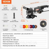 Vevor 318452 Полірувальна машина для мокрого шліфування 800 Вт, 4-дюймова бетонна шліфувальна машина з 6 змінними швидкостями та 7