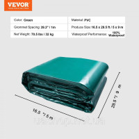 Vevor 317591 Зелений брезент з люверсами 5x9м Тканинний брезент Брезент ПВХ Захисний брезент 100% водонепроникний УФ-стійкий