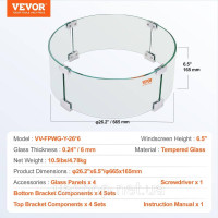 Vevor 317607 Fire Pit Wind Screen Захист від полум'я із загартованого скла 660x152 мм Vevor 317607 Fire Pit Wind Screen Захист від полум'я із загартованого скла 660x152 мм