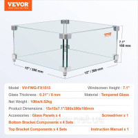 Vevor 317616 Вітрозахист для газового вогнища для квадратного вогнищевого столу, 380 x 380 x 180 мм, вітрозахист для вогнищ, Vevor 317616 Вітрозахист для газового вогнища для квадратного вогнищевого столу, 380 x 380 x 180 мм, вітрозахист для вогнищ,