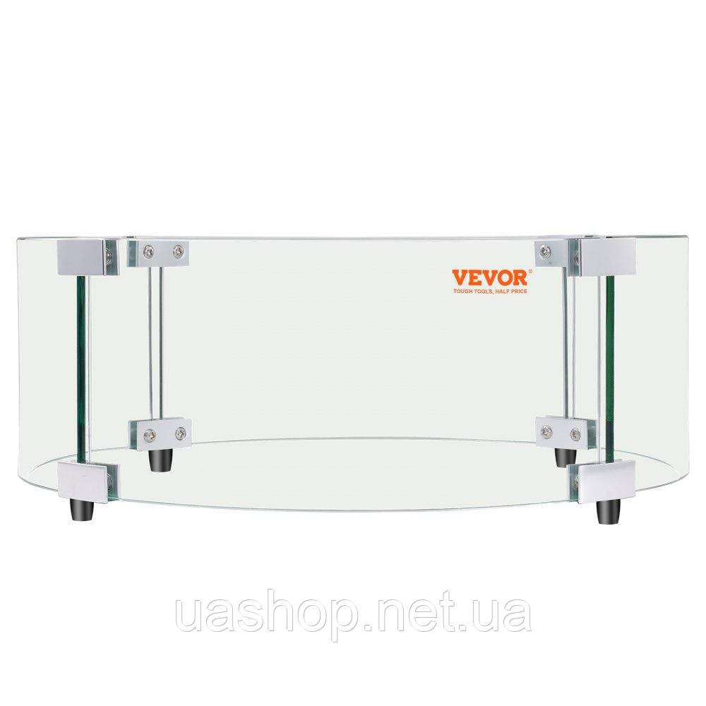 Vevor 317614 Камінне лобове скло 740 x 214 мм кругле скло вогнезахист товщиною 6 мм пожежний стіл аксесуар прозоре загартоване
