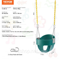 Vevor 317650 Дитячі гойдалки з високою спинкою, дитячі гойдалки, зелений сад