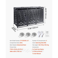 Vevor 317667 Сміттєвий контейнер, 3 x 240 л, кришка для сміттєвого бака, сарай для зберігання сміттєвих баків, що замикається, для