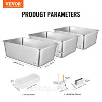 Vevor 317800 Набір котячого туалету, 3 шт., 600 x 400 x 200 мм, XL надзвичайно великий котячий туалет з нержавіючої сталі з Vevor 317800 Набір котячого туалету, 3 шт., 600 x 400 x 200 мм, XL надзвичайно великий котячий туалет з нержавіючої сталі з