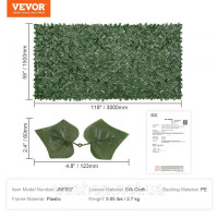 Vevor 317876 Огорожа з плюща, 1,5 х 3 м, штучний екран, зелена огорожа з плюща з сітчастою основою та посиленим з'єднанням, штучні Vevor 317876 Огорожа з плюща, 1,5 х 3 м, штучний екран, зелена огорожа з плюща з сітчастою основою та посиленим з'єднанням, штучні