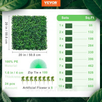 Vevor 317879 Штучна рослинна стіна 24 шт. Штучна зелена огорожа для приватності, Штучна самшитова панель PE, Штучні рослини для