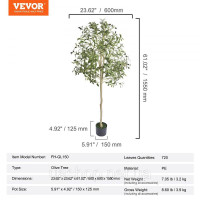 Vevor 317881 Оливкове дерево штучне 60x60x155см Штучна рослина PE Штучні рослини Фальшиві пластикові рослини в горщику Штучна Vevor 317881 Оливкове дерево штучне 60x60x155см Штучна рослина PE Штучні рослини Фальшиві пластикові рослини в горщику Штучна