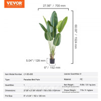Vevor 317886 Райський птах штучний 700x700x1524мм Штучна рослина ПЕ Штучні рослини Пластикові рослини в горщику Штучна квітка без Vevor 317886 Райський птах штучний 700x700x1524мм Штучна рослина ПЕ Штучні рослини Пластикові рослини в горщику Штучна квітка без