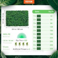 Vevor 317897 Штучна рослинна стіна 12 шт 24 х 16 дюймів, приватна огорожа штучна зелена, штучний самшит PE, екран приватності