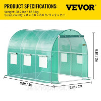 Vevor 318011 Тунельна теплиця, 3 x 2,1 x 2,1 м, переносна теплиця для рослин з оцинкованим сталевим каркасом, 1 верхньою планкою, Vevor 318011 Тунельна теплиця, 3 x 2,1 x 2,1 м, переносна теплиця для рослин з оцинкованим сталевим каркасом, 1 верхньою планкою,