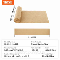 Vevor 318034 джутова тканина 50х50 гессенська декоративна тканина крафтова джутова стрічка 355ммх9,1м