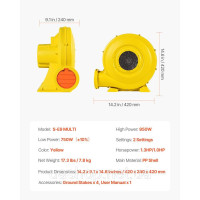 Vevor 318146 Повітродувка, 870 Вт та 950 Вт, повітряний насос 1,3 к.с., комерційна повітродувка для надувного будинку, вітровий Vevor 318146 Повітродувка, 870 Вт та 950 Вт, повітряний насос 1,3 к.с., комерційна повітродувка для надувного будинку, вітровий