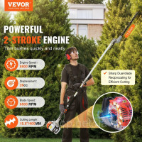 Vevor 318150 26 CC 2-тактний бензиновий тример для живоплоту, бензиновий тример з довгою рукояткою та двостороннім лезом подвійної Vevor 318150 26 CC 2-тактний бензиновий тример для живоплоту, бензиновий тример з довгою рукояткою та двостороннім лезом подвійної