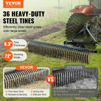 Vevor 318159 Скарифікатор газону тяговий 183 см 3-точкові граблі для газону з насадками
