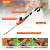 Vevor 318162 Телескопічний тример для живоплоту 20В мідний двигун 17.500U/хв електричний тример для живоплоту 46см довжина леза