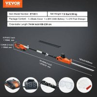 Vevor 318162 Телескопічний тример для живоплоту 20В мідний двигун 17.500U/хв електричний тример для живоплоту 46см довжина леза