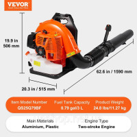 Vevor 318174 Рюкзак для повітродувки листя 79 CC 2-тактний бензиновий повітродувка для листя 930 CFM Об’єм повітря 184