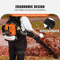 Vevor 318173 Рюкзак для повітродувки листя 62 CC 2-тактний бензиновий повітродувник для листя 1110 CFM Об’єм повітря Vevor 318173 Рюкзак для повітродувки листя 62 CC 2-тактний бензиновий повітродувник для листя 1110 CFM Об’єм повітря