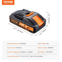 Vevor 318283 Замінна літієва батарея 20V 4000mAh для електроінструментів Макс. Акумулятор вихідного струму 40 А із захистом від
