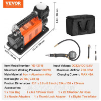Vevor 310527 12V Повітряний компресор Повітряний насос Компресор стисненого повітря Автомобіль 7.06CFM 150PSI Vevor 310527 12V Повітряний компресор Повітряний насос Компресор стисненого повітря Автомобіль 7.06CFM 150PSI