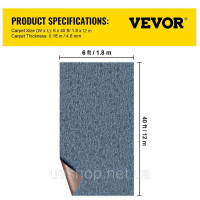 Vevor 311499 Килим, килими для патіо, 1,8 x 12 м, сірий, для внутрішнього та зовнішнього використання, поліефірне волокно Vevor 311499 Килим, килими для патіо, 1,8 x 12 м, сірий, для внутрішнього та зовнішнього використання, поліефірне волокно