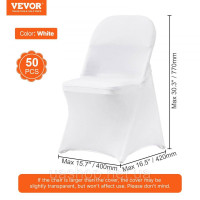 Vevor 311519 Пакет із 50 білих еластичних спандексових чохлів для розкладних стільців, універсального крою, короткого переднього Vevor 311519 Пакет із 50 білих еластичних спандексових чохлів для розкладних стільців, універсального крою, короткого переднього