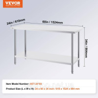 Vevor 311630 Стіл робочий і готувальний Кухонний стіл з нержавіючої сталі 610х1524мм Готель