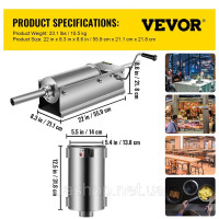 Vevor 312228 Наповнювач для ковбас 5 л М'ясорубка Ковбасна машина Машина для наповнення ковбас Горизонтальний шприц для ковбас з Vevor 312228 Наповнювач для ковбас 5 л М'ясорубка Ковбасна машина Машина для наповнення ковбас Горизонтальний шприц для ковбас з