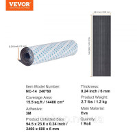 Vevor 313210 Підлогове покриття для човнів, палуба для човна з піни EVA, 2400 x 600 x 6 мм, неслизьке, самоклеюче підлогове