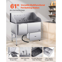 Vevor 313349 Ванна для грумінгу собак з нержавіючої сталі, фільтр для води, ліві дверцята, 1550x790x1470 мм