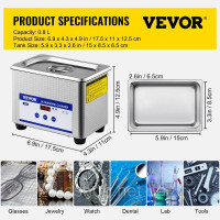 Vevor 313432 Ультразвуковий очищувач 0,8 л, ультразвуковий очищувач 40 кГц, очищувач ювелірних виробів ультразвуковий 35 Вт,