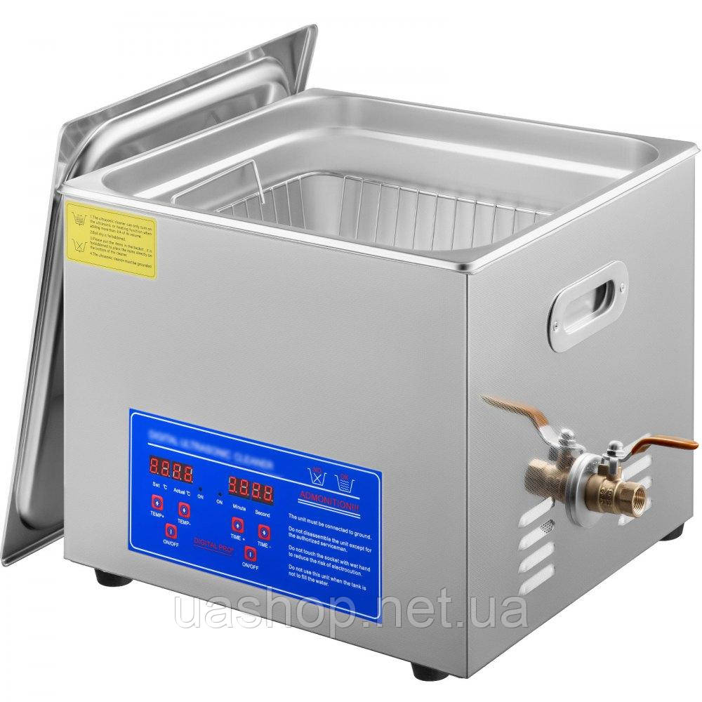 Vevor 313436 15L 60A Ультразвуковий очищувач з нагрівачем 360W з нержавіючої сталі Ультразвукова ванна Ультразвуковий очищувач для