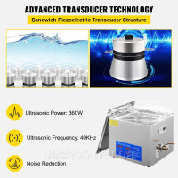 Vevor 313436 15L 60A Ультразвуковий очищувач з нагрівачем 360W з нержавіючої сталі Ультразвукова ванна Ультразвуковий очищувач для Vevor 313436 15L 60A Ультразвуковий очищувач з нагрівачем 360W з нержавіючої сталі Ультразвукова ванна Ультразвуковий очищувач для
