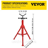 Vevor 313491 Підставка для труб V-Head, 3,175-304,8 мм, регульована висота 71,12-132,08 см, підставка для найму труби 1133,98 кг. Vevor 313491 Підставка для труб V-Head, 3,175-304,8 мм, регульована висота 71,12-132,08 см, підставка для найму труби 1133,98 кг.
