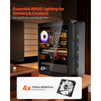 Vevor 316601 Ігровий корпус для ПК Mid-Tower з 4 вентиляторами ARGB 120 мм для материнської плати ATX Vevor 316601 Ігровий корпус для ПК Mid-Tower з 4 вентиляторами ARGB 120 мм для материнської плати ATX