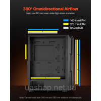Vevor 316601 Ігровий корпус для ПК Mid-Tower з 4 вентиляторами ARGB 120 мм для материнської плати ATX Vevor 316601 Ігровий корпус для ПК Mid-Tower з 4 вентиляторами ARGB 120 мм для материнської плати ATX