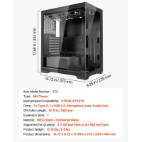 Vevor 316602 Ігровий корпус Mid-Tower для ПК з 2 вентиляторами 120 мм для материнської плати ATX